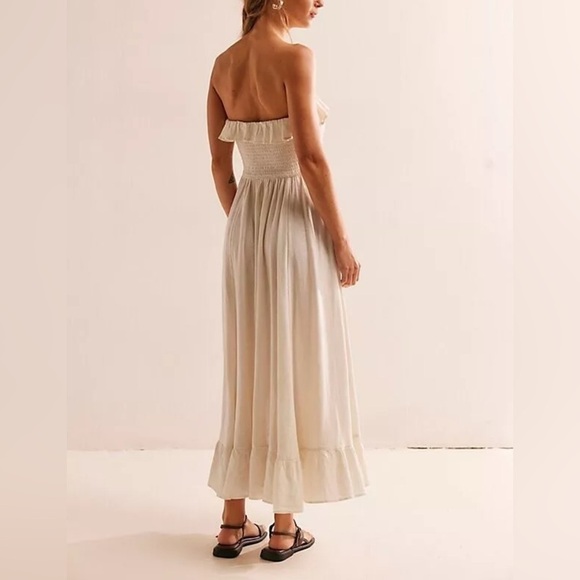 NWOT Free People, Lush Life Linen Strapless Midi Dress, Large - Picture 4 of 7